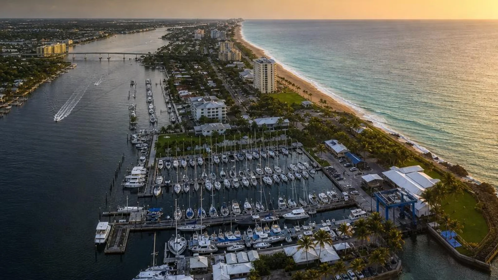 Aerial view of Boynton Harbor Marina and the South Palm Beach County coastline in Florida, representing professional web design and local SEO services for Boynton Beach businesses