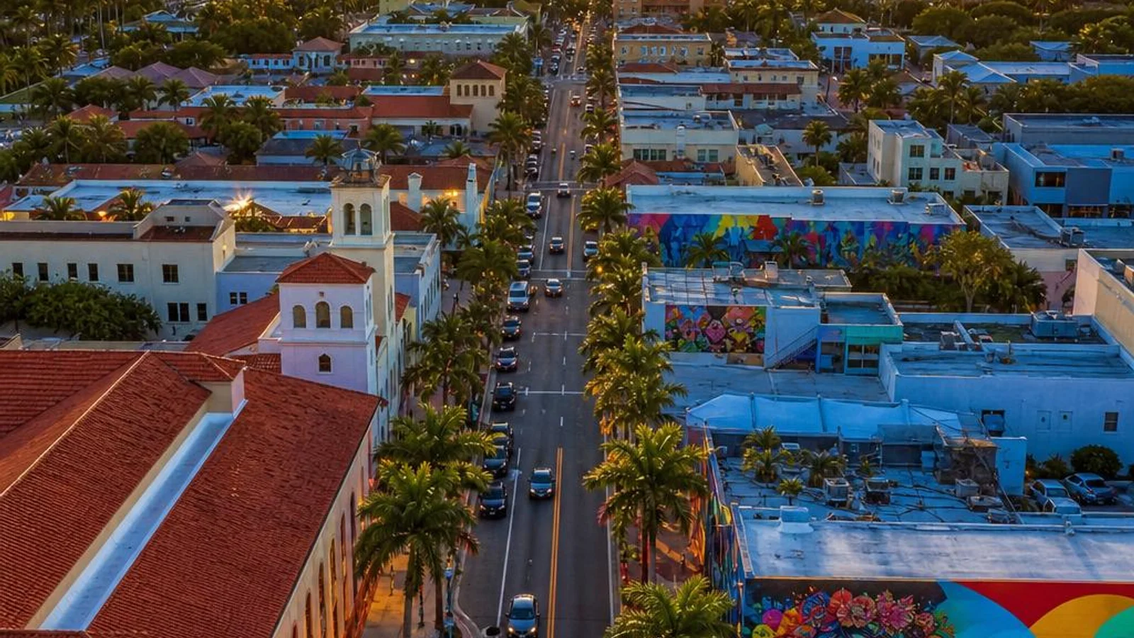 Aerial view of Lake Worth Beach Florida and the vibrant Lake Avenue arts district in Palm Beach County, representing professional web design and local SEO services for Lake Worth Beach businesses