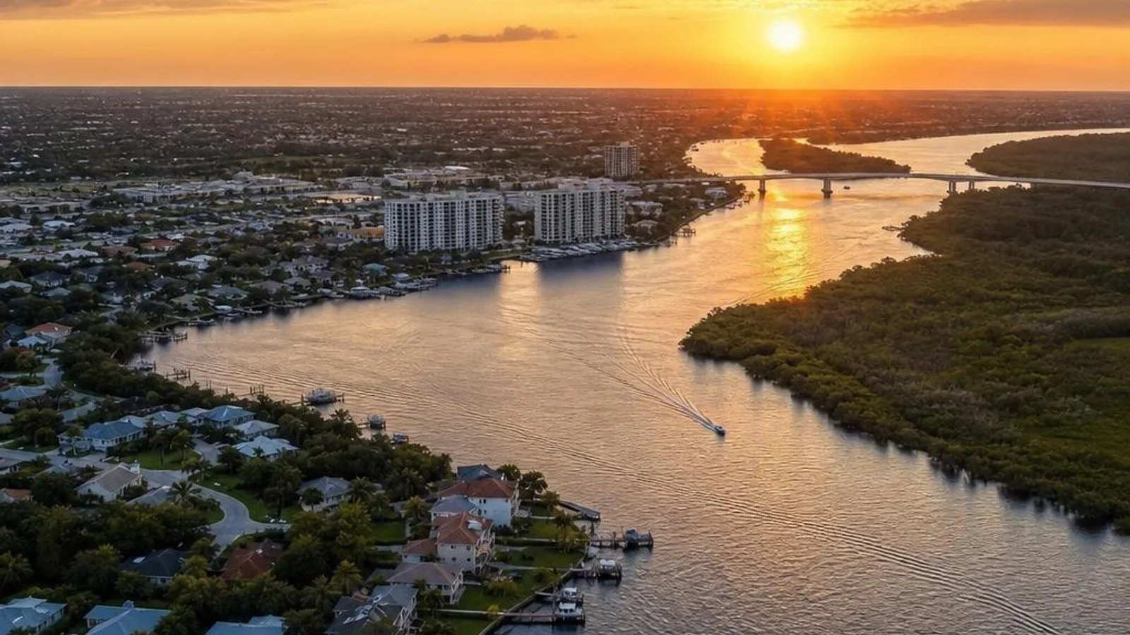 Aerial view of Port Saint Lucie Florida with the scenic St. Lucie River winding through St. Lucie County, representing professional web design and local SEO services for Port St. Lucie businesses