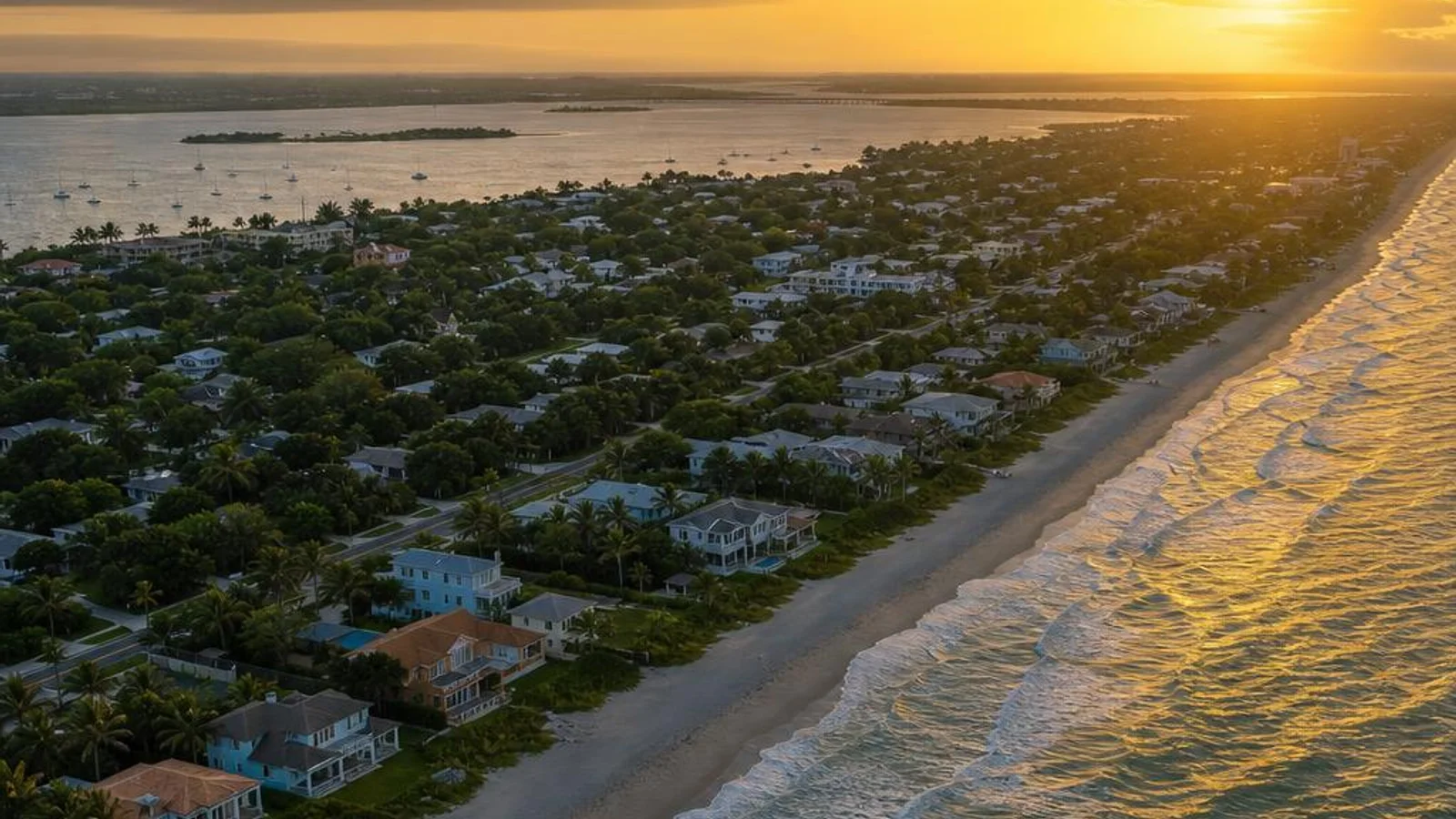 Aerial view of Vero Beach Florida's barrier island and the Atlantic Ocean, Indian River County's coastal city renowned for its pristine beaches, representing professional web design and local SEO for Vero Beach businesses